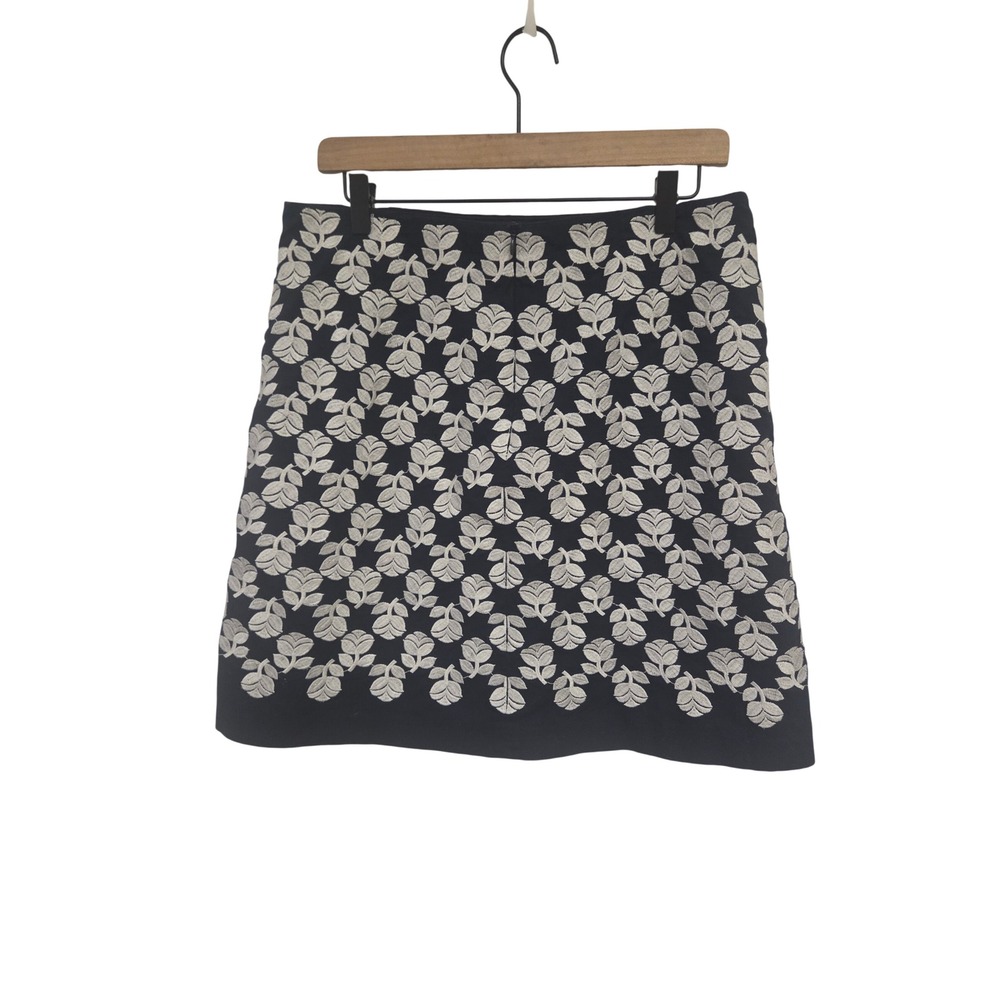 Boden Navy Blue Floral Leaf Embroidered A-Line Mini Skirt US 14R UK 14R